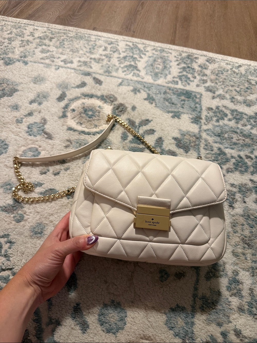 kate spade Quilted Cream Crossbody with Gold Chain